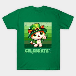 Festive Kitty Celebrates: Cute St. Patrick's Day Tee T-Shirt